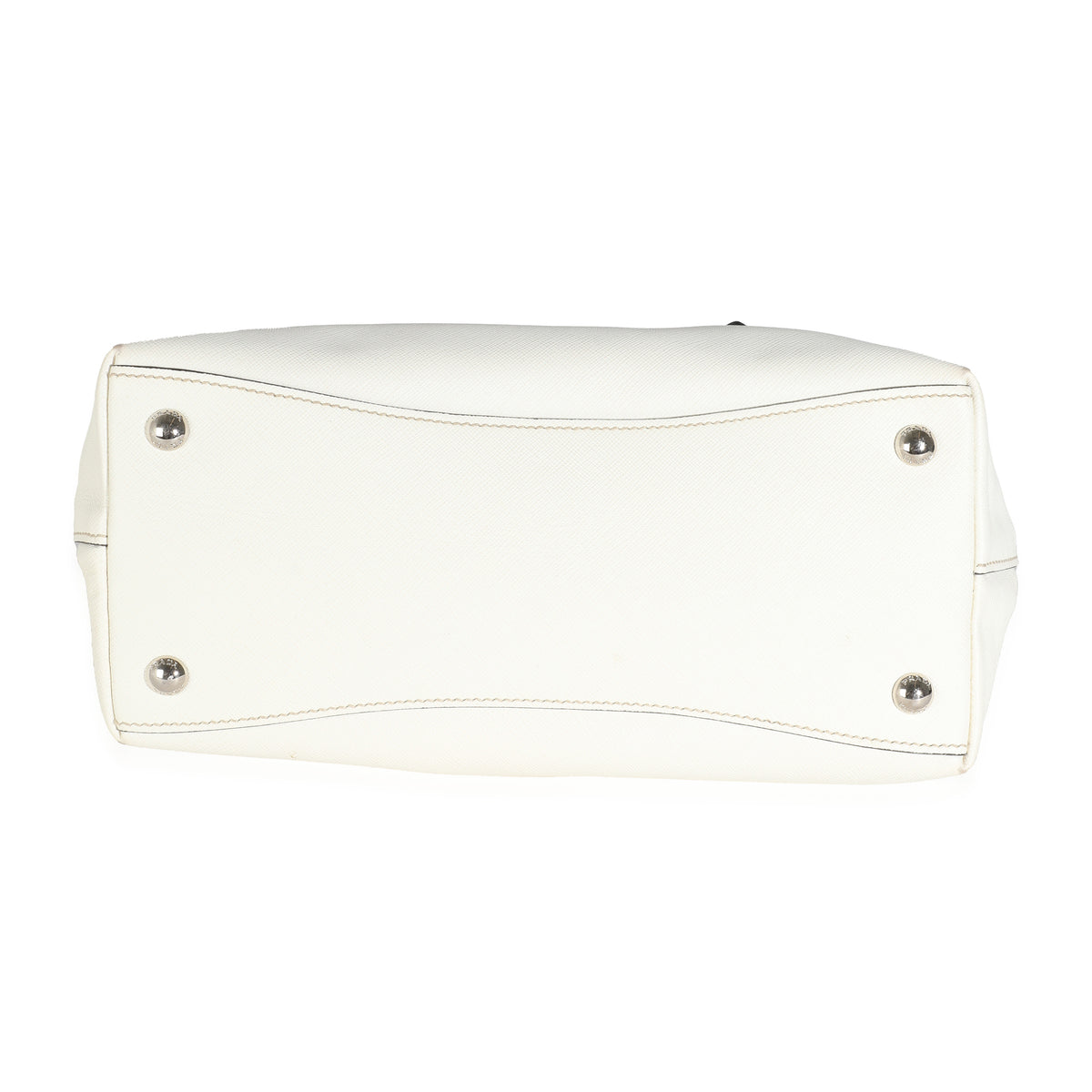 White Saffiano Double Buckle Open Tote