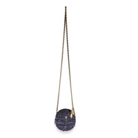 Metallic Purple Tweed Round Clutch With Chain