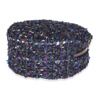 Metallic Purple Tweed Round Clutch With Chain