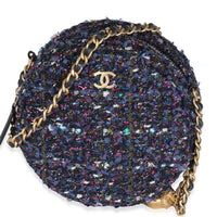 Metallic Purple Tweed Round Clutch With Chain