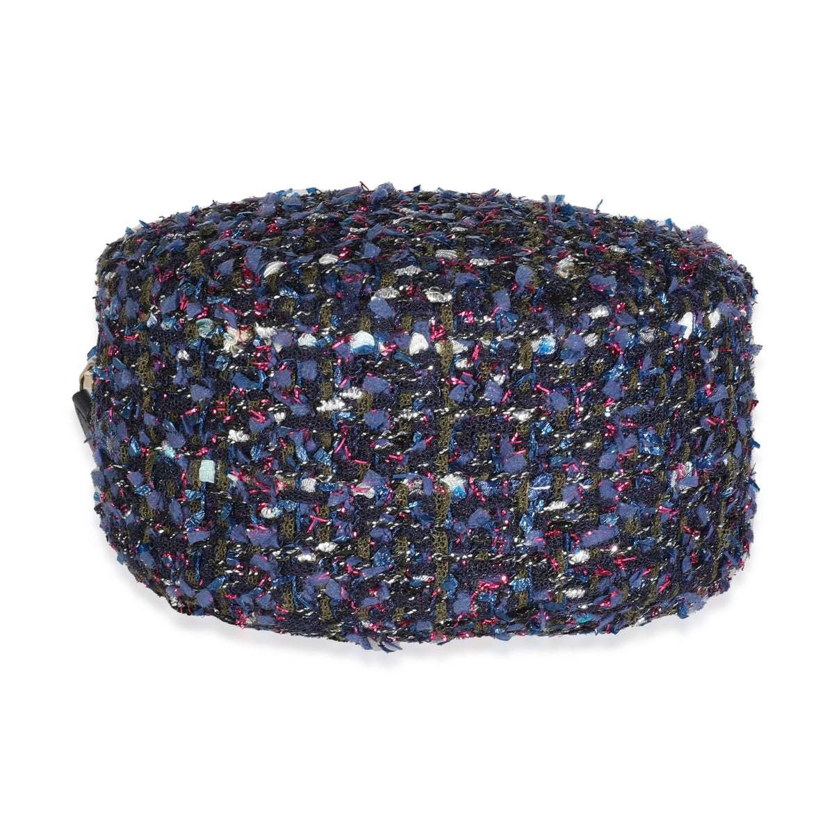 Metallic Purple Tweed Round Clutch With Chain