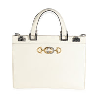 Gucci Mystic White Grainy Calfskin Medium Zumi Top Handle Bag Handbag fv
