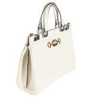 Gucci Mystic White Grainy Calfskin Medium Zumi Top Handle Bag Handbag pv