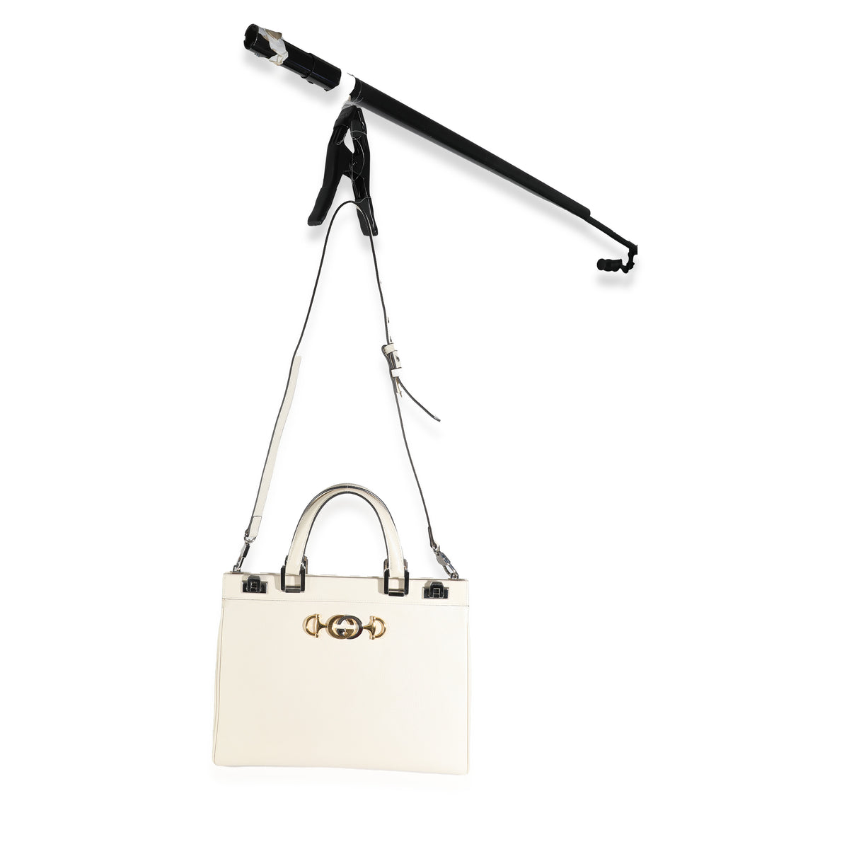 Mystic White Grainy Calfskin Medium Zumi Top Handle Bag