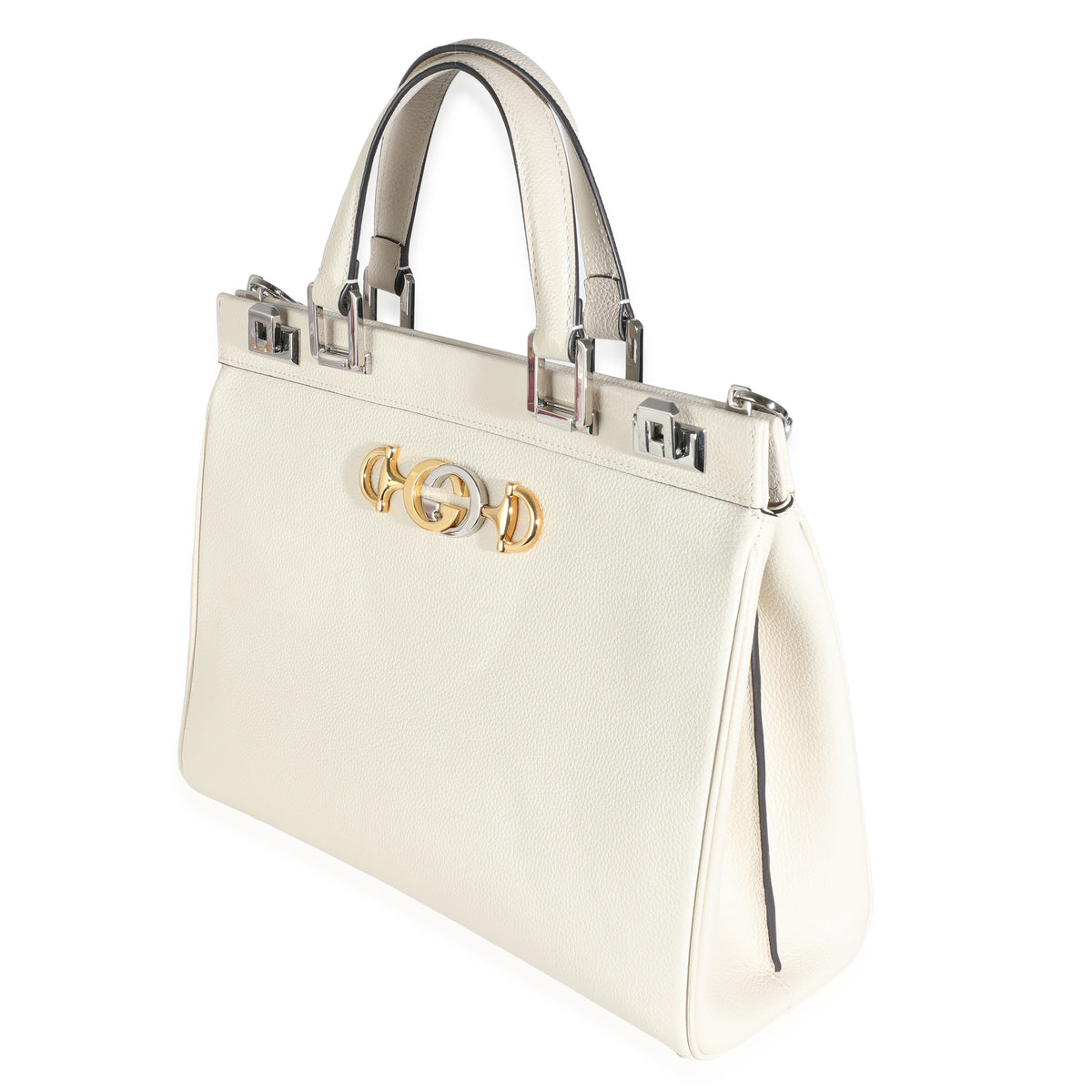 Mystic White Grainy Calfskin Medium Zumi Top Handle Bag