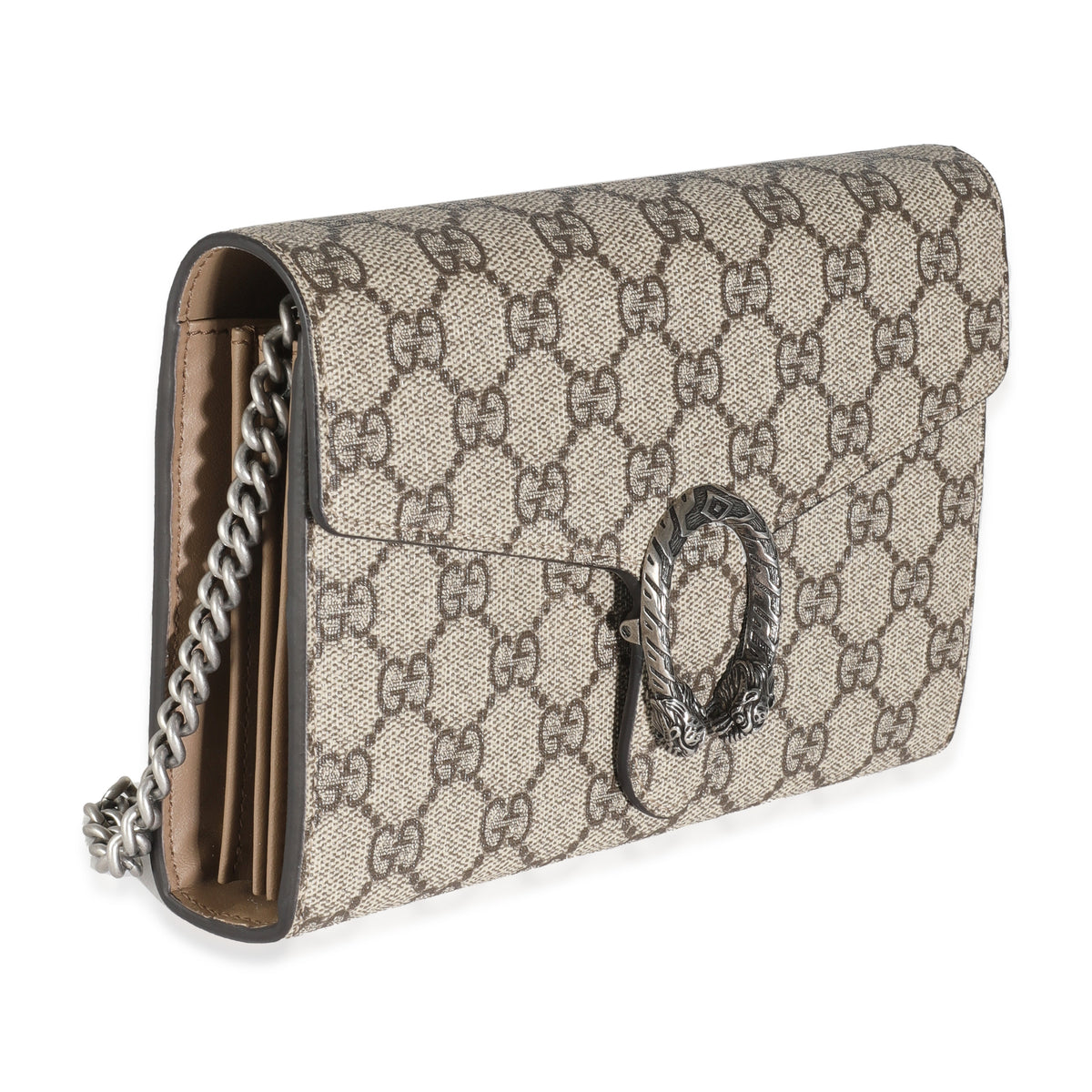 Beige GG Supreme Canvas Dionysus Chain Wallet