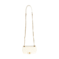 White Shiny Quilted Lambskin Pearl Chain Mini Flap Bag