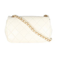 White Shiny Quilted Lambskin Pearl Chain Mini Flap Bag