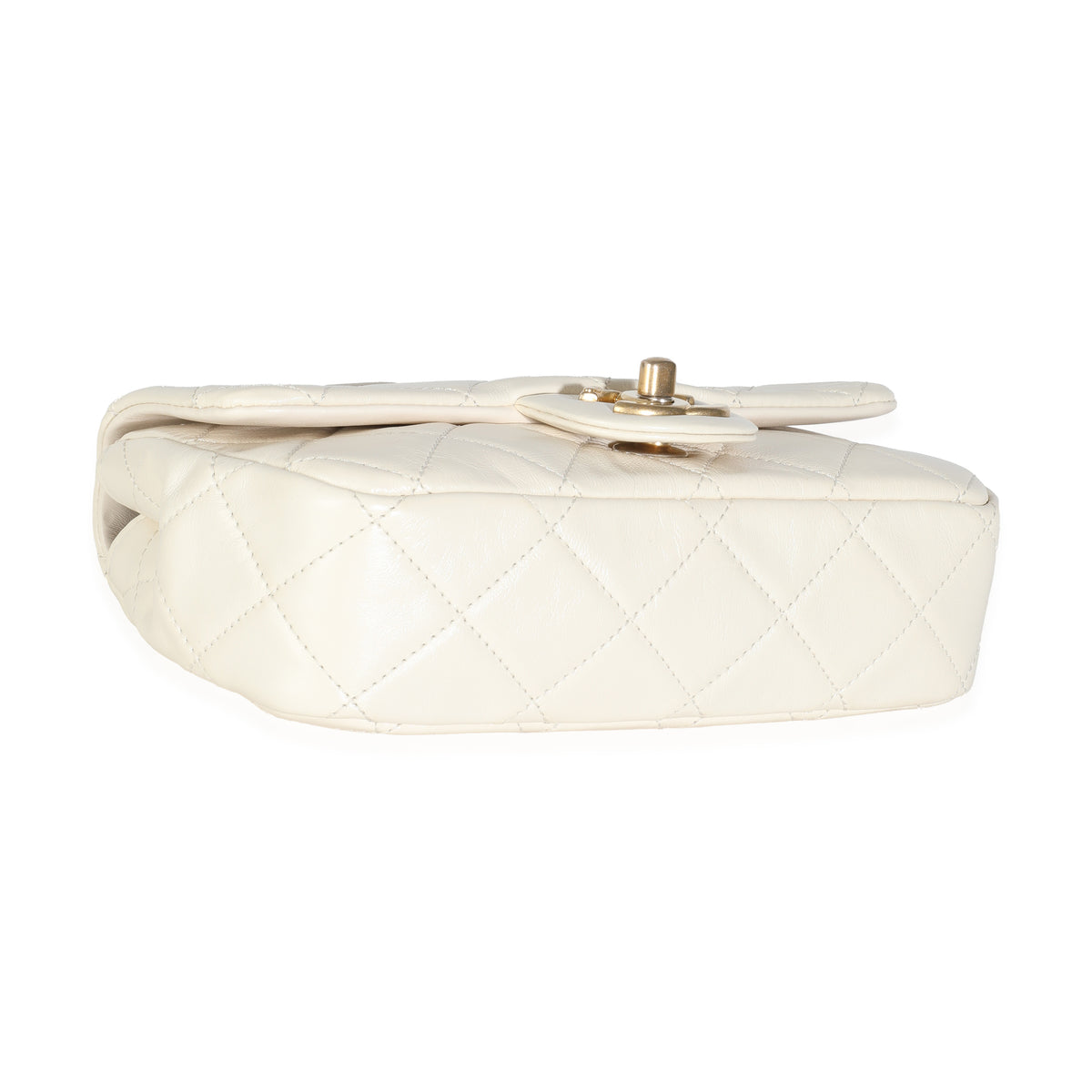 White Shiny Quilted Lambskin Pearl Chain Mini Flap Bag