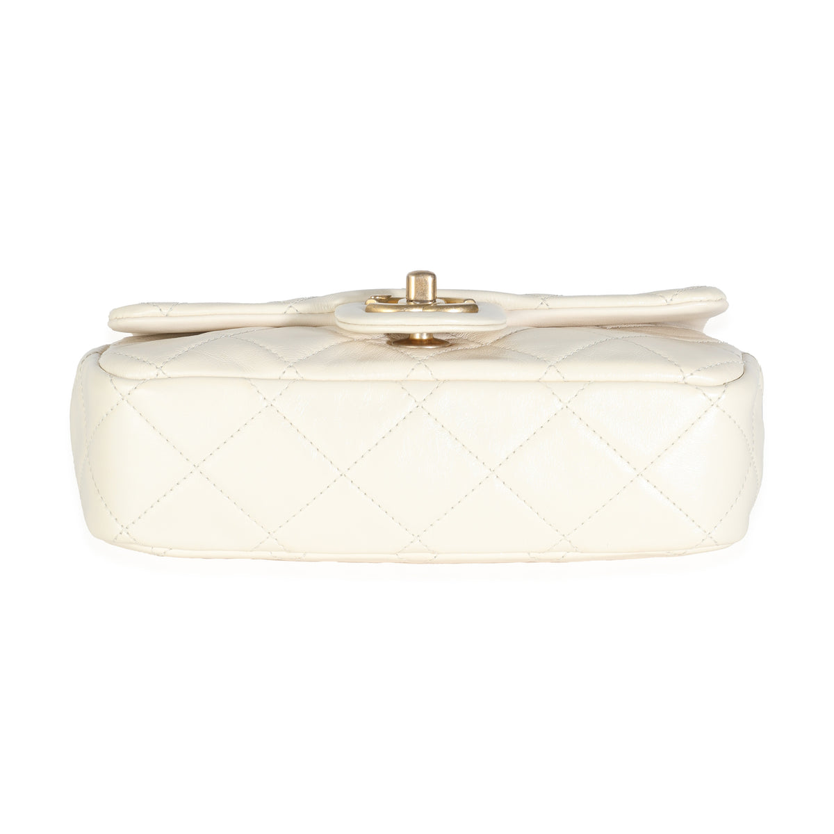 White Shiny Quilted Lambskin Pearl Chain Mini Flap Bag