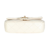 White Shiny Quilted Lambskin Pearl Chain Mini Flap Bag