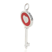 Key Pendant With Red Enamel Heart in Sterling Silver