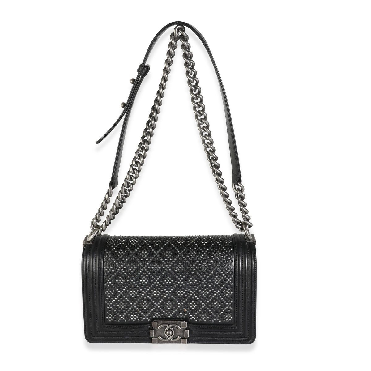 Black Studded Lambskin Medium Boy Bag