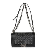 Black Studded Lambskin Medium Boy Bag