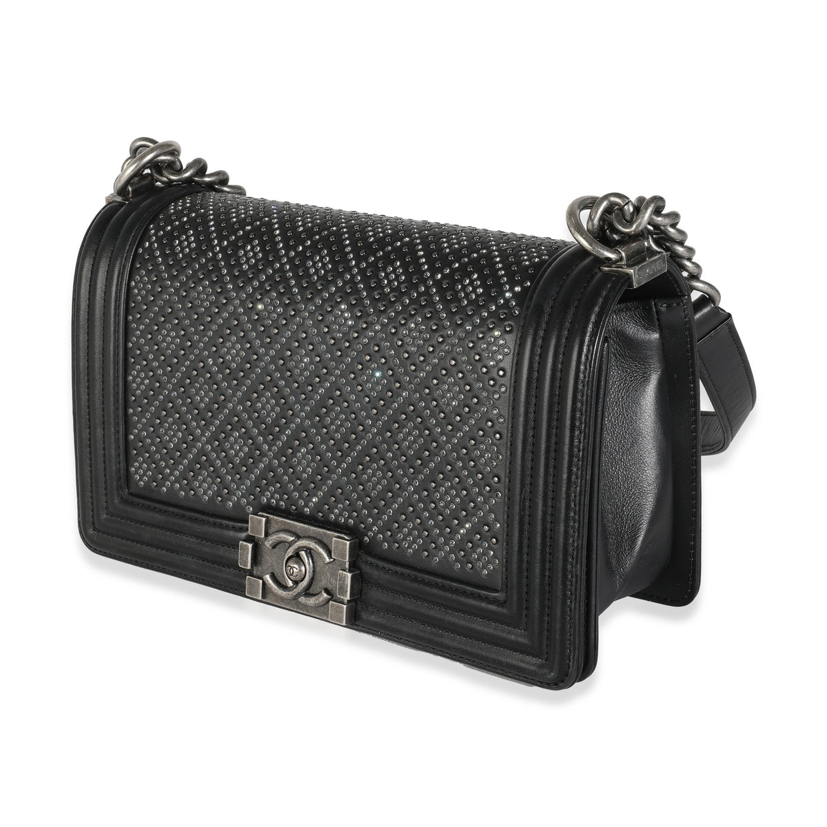 Black Studded Lambskin Medium Boy Bag