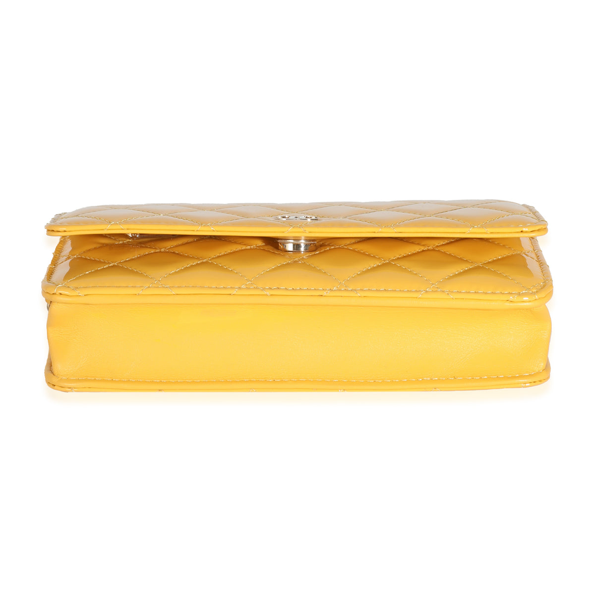 23A Yellow Quilted Patent Classic Wallet On Chain