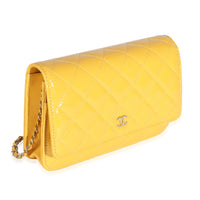 23A Yellow Quilted Patent Classic Wallet On Chain
