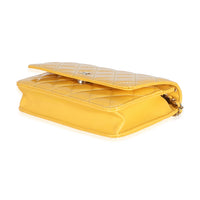 23A Yellow Quilted Patent Classic Wallet On Chain