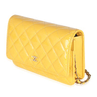 23A Yellow Quilted Patent Classic Wallet On Chain