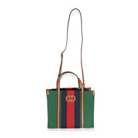 Brown Calfskin Green Red Canvas Web Small Interlocking G Tote