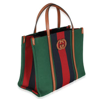 Brown Calfskin Green Red Canvas Web Small Interlocking G Tote