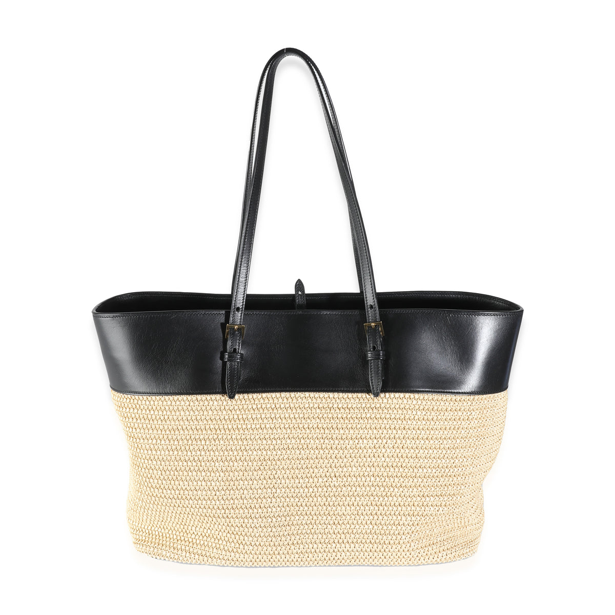 Black Leather Beige Raffia Medium Boucle Shopper Tote