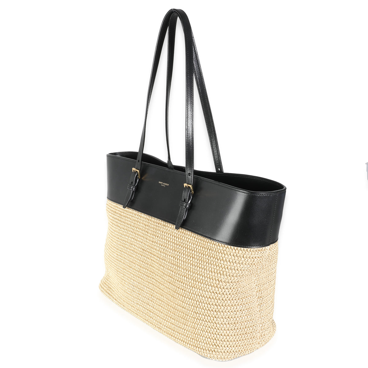 Black Leather Beige Raffia Medium Boucle Shopper Tote