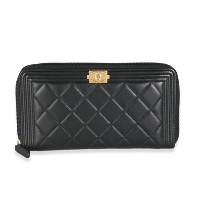 Black Quilted Lambskin Large Boy Wallet