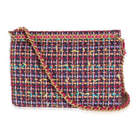 Pink Metallic Multicolor Tweed Chain Top Flap Bag