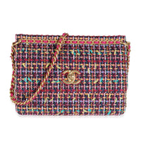 Pink Metallic Multicolor Tweed Chain Top Flap Bag