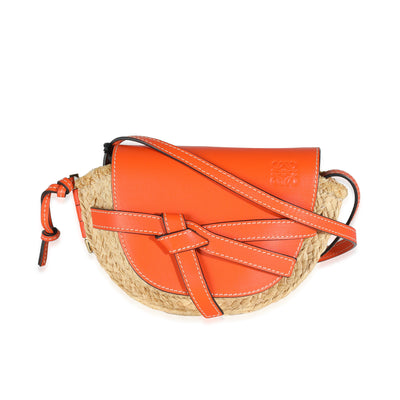 Orange Calfskin Natural Raffia Mini Gate Crossbody Bag