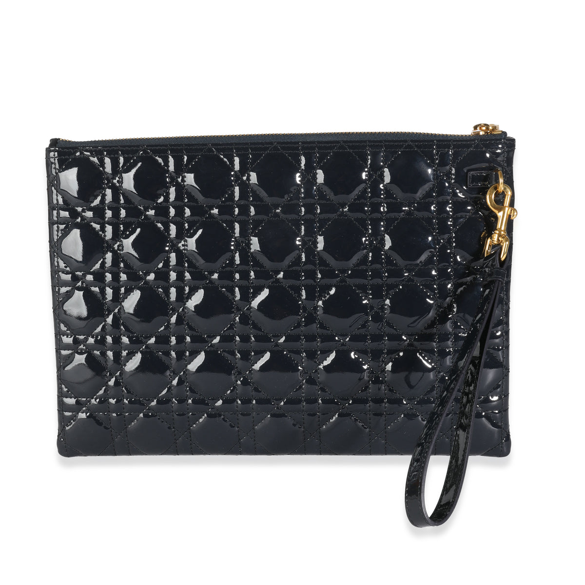 Navy Patent Cannage Caro Pouch