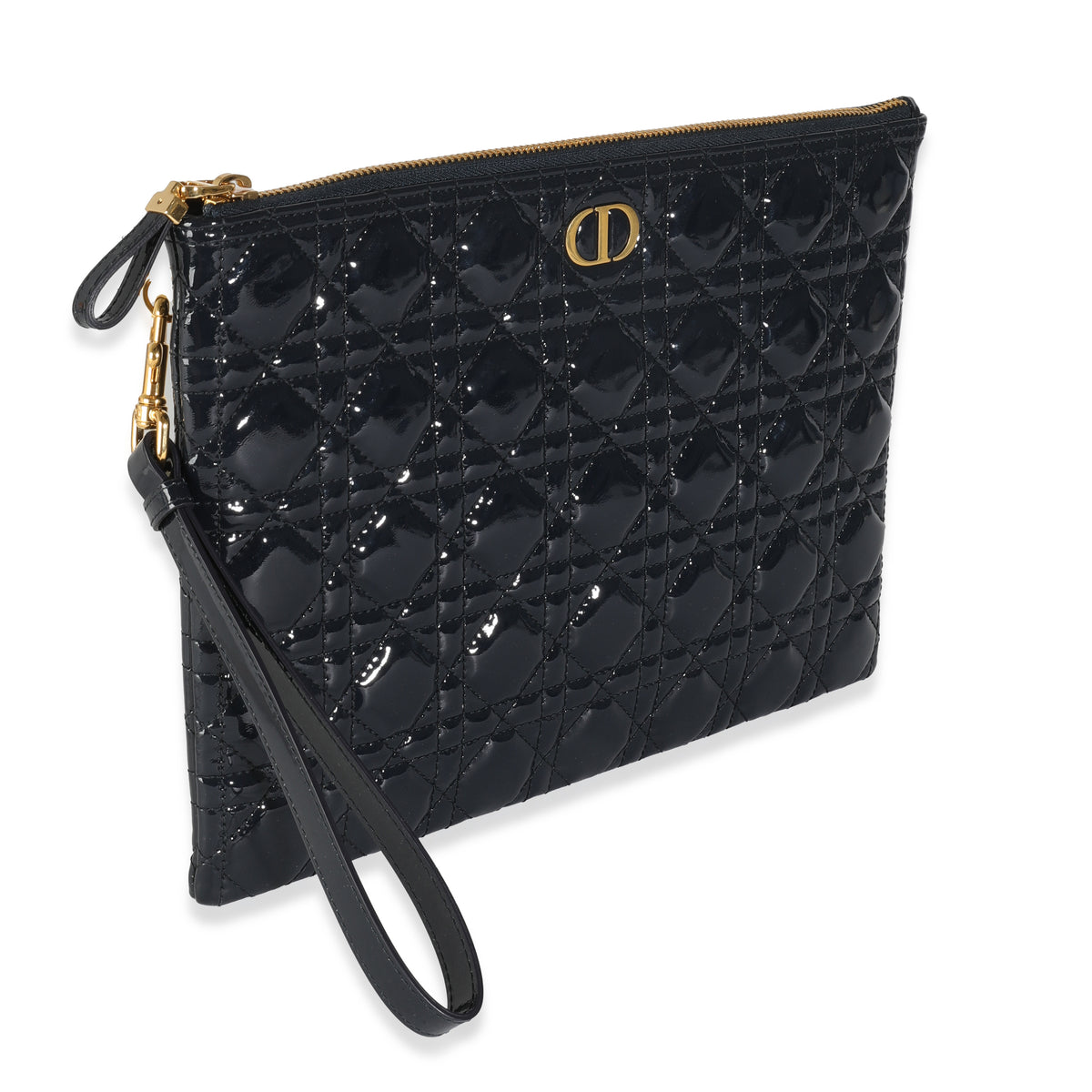 Navy Patent Cannage Caro Pouch