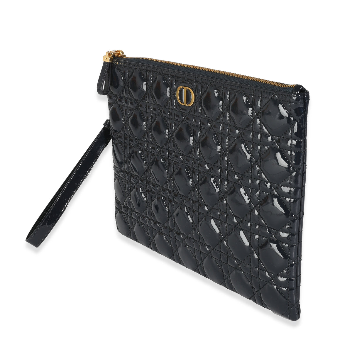 Navy Patent Cannage Caro Pouch