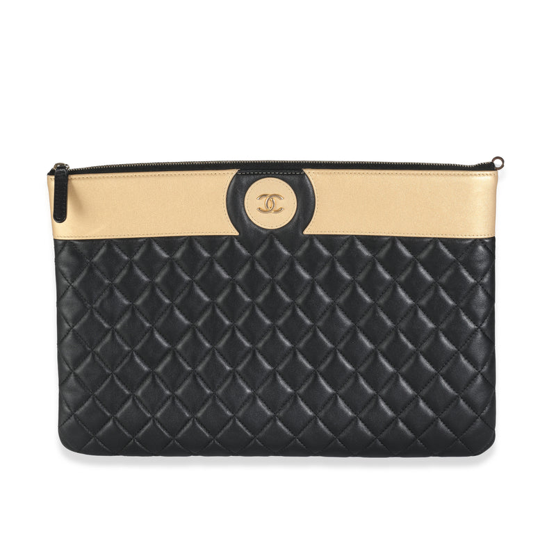 Gold Black Quilted Lambskin Large O Case