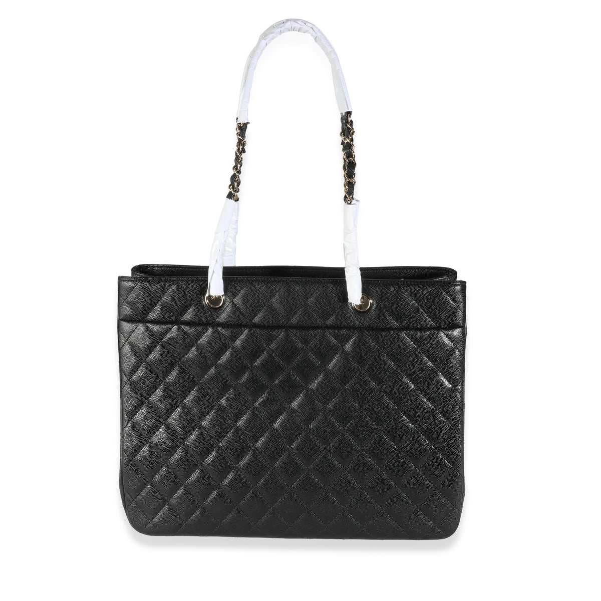 23C Black Quilted Caviar Large Shopping Tote