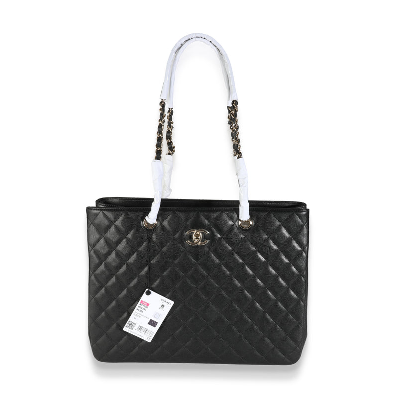 23C Black Quilted Caviar Large Shopping Tote