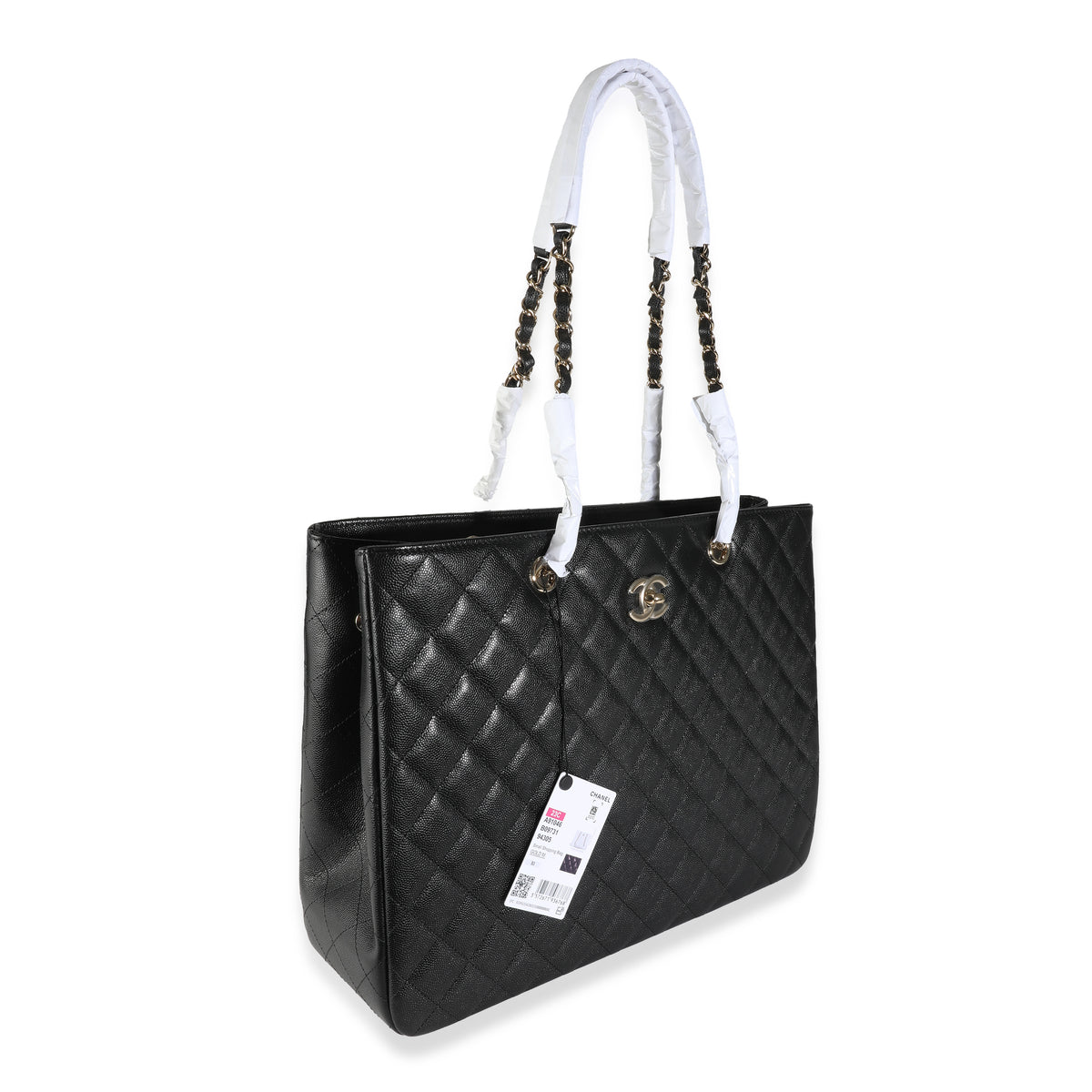 23C Black Quilted Caviar Large Shopping Tote
