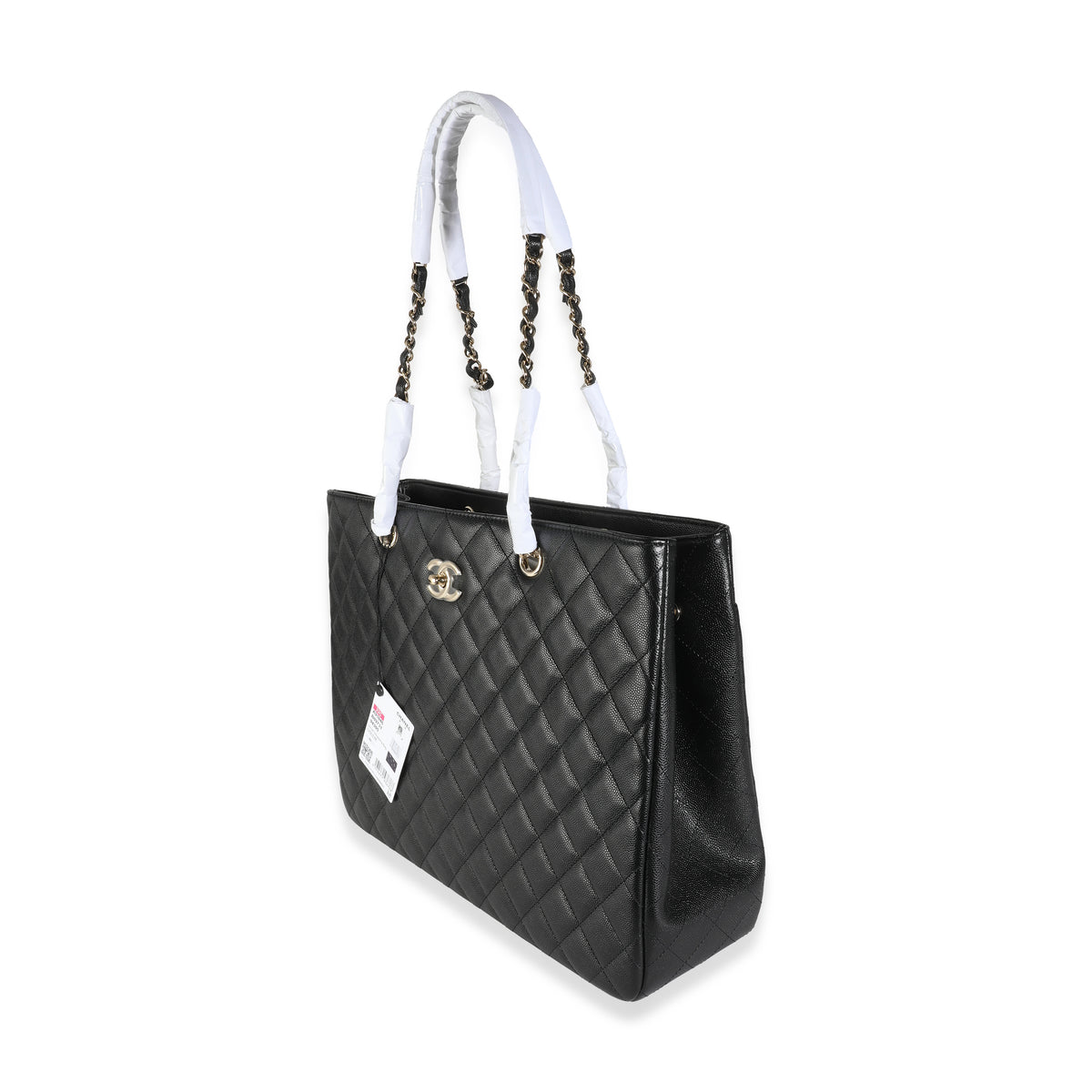 23C Black Quilted Caviar Large Shopping Tote