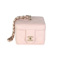 Light Pink Quilted Caviar Mini Vanity Wrist Case With Chain