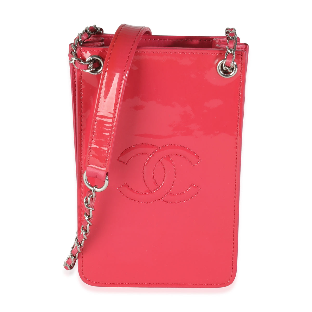 Chanel Pink Patent CC Phone Holder With Chain Handbag fv
