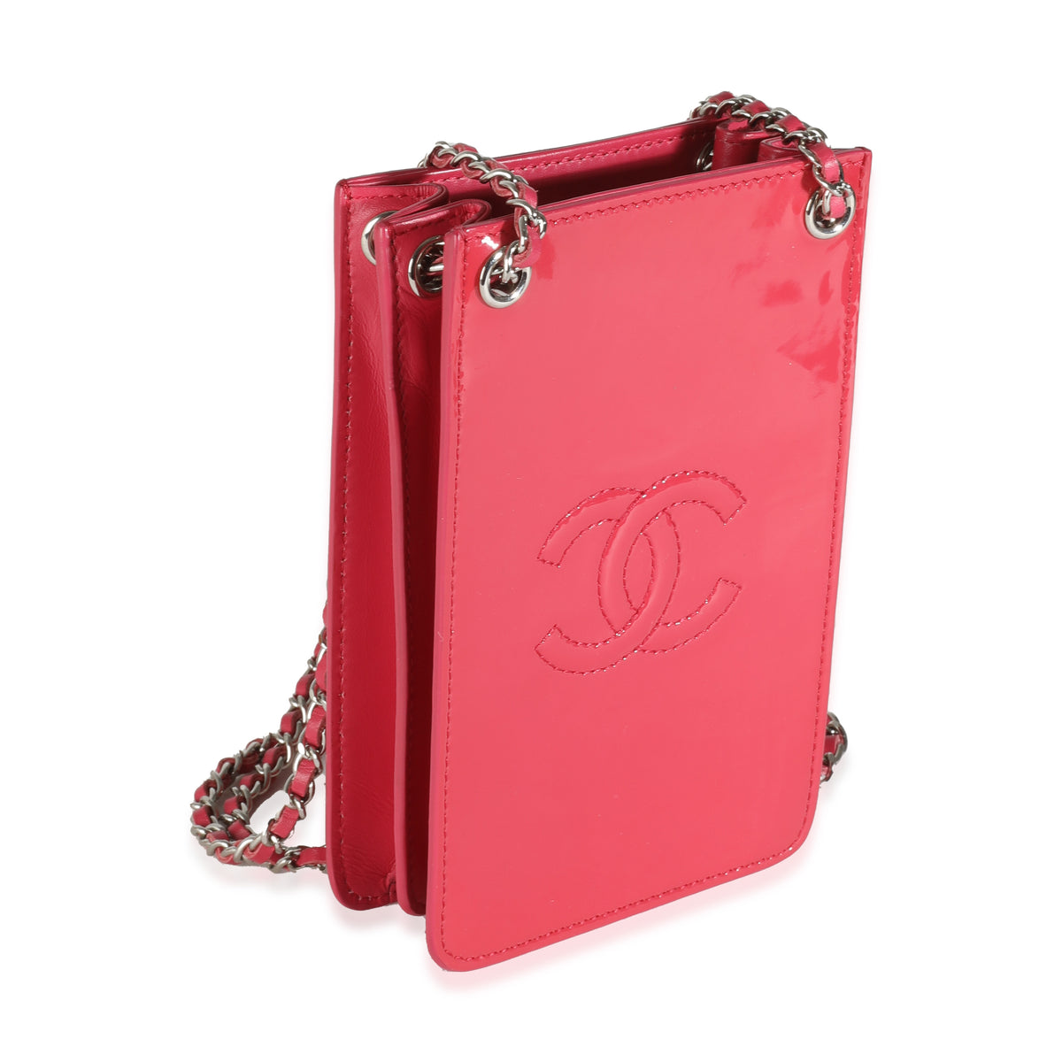 Chanel Pink Patent CC Phone Holder With Chain Handbag pv