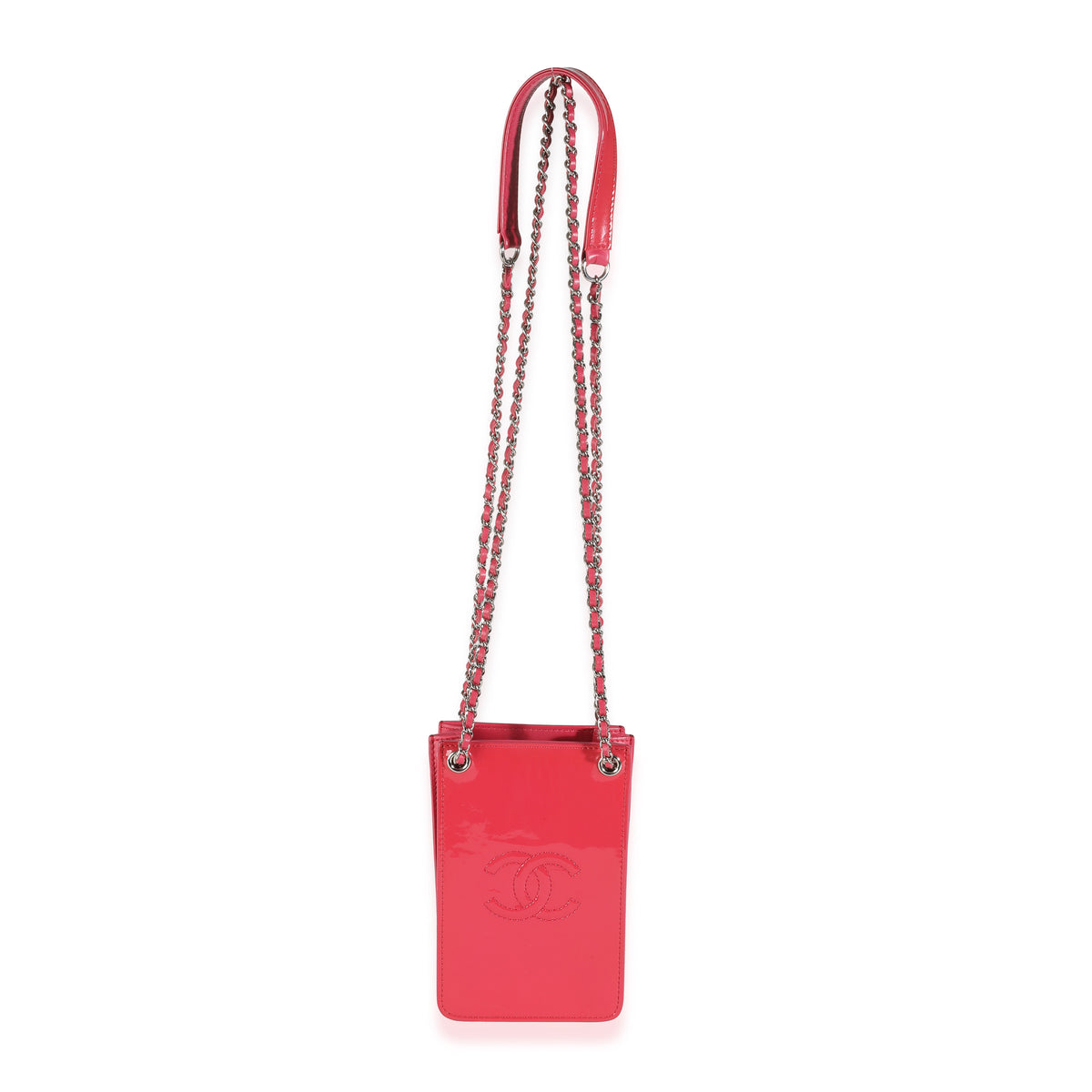 Chanel Pink Patent CC Phone Holder With Chain Handbag stamp
