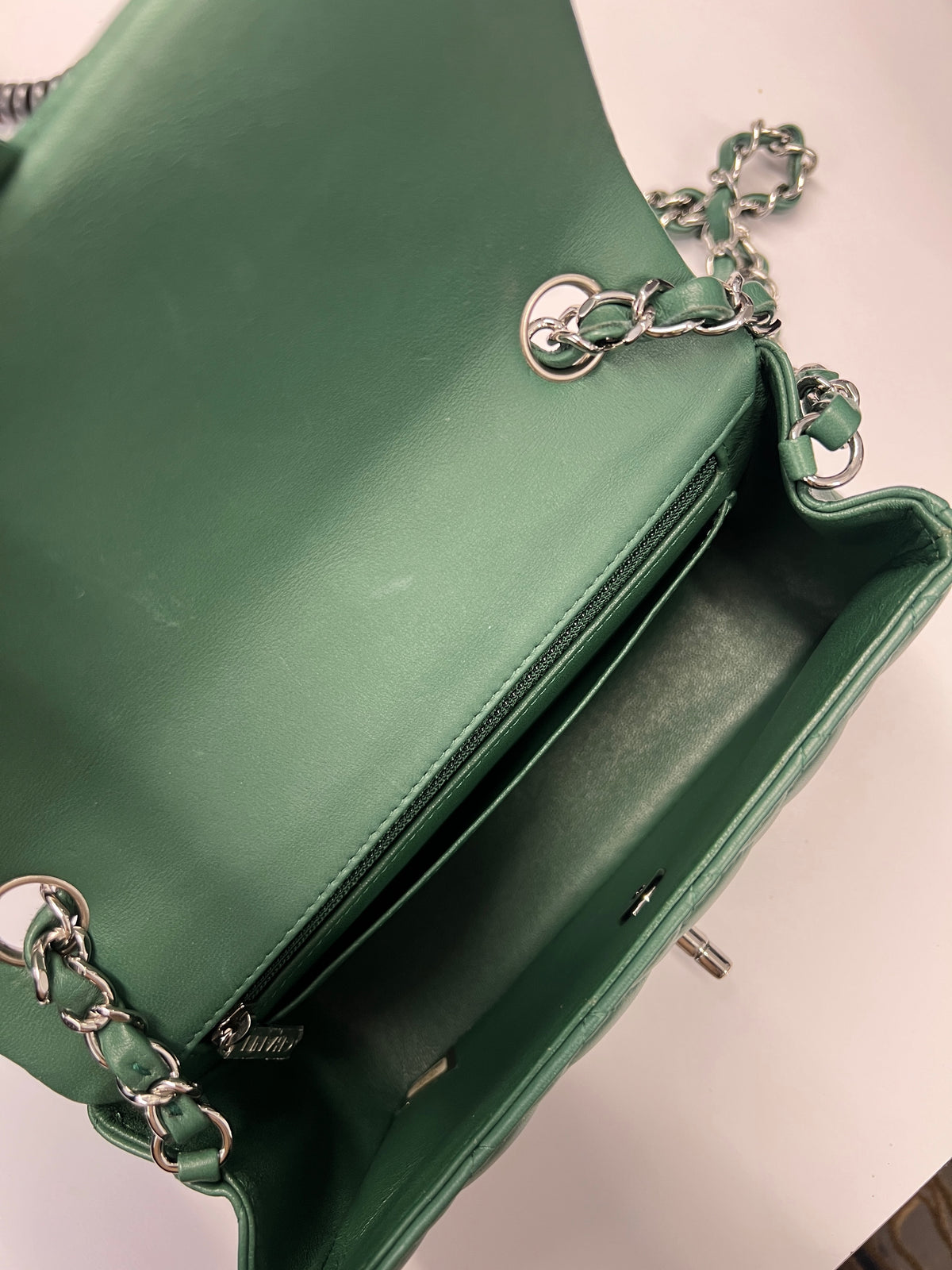 19B Dark Green Quilted Lambskin Mini Rectangular Flap Bag