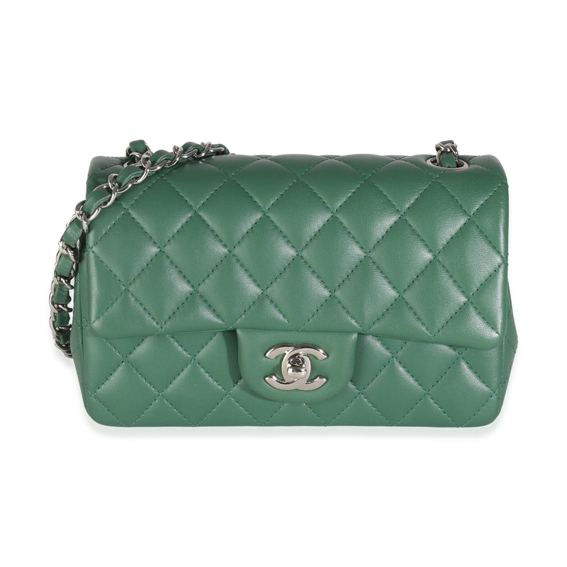 19B Dark Green Quilted Lambskin Mini Rectangular Flap Bag