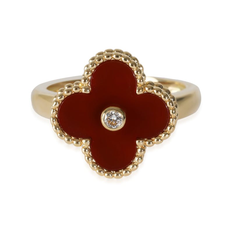 Vintage Alhambra Ring With Carnelian In 18K Yellow Gold, .05