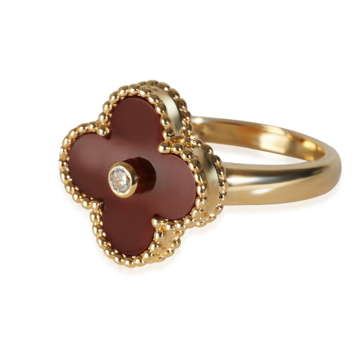 Vintage Alhambra Ring With Carnelian In 18K Yellow Gold, .05