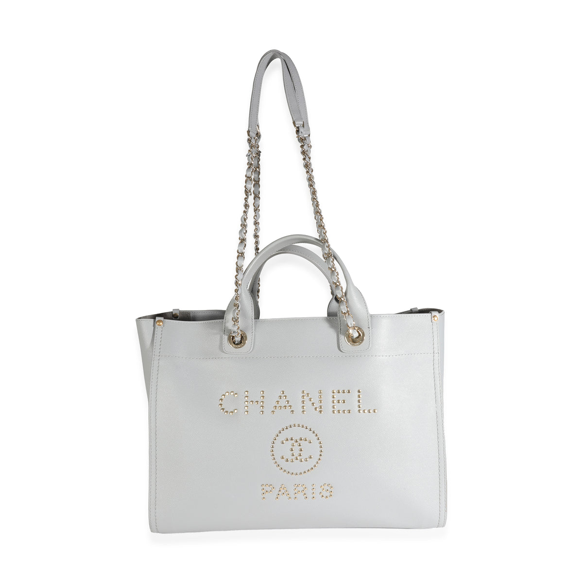 Grey Caviar Studded Medium Deauville Tote