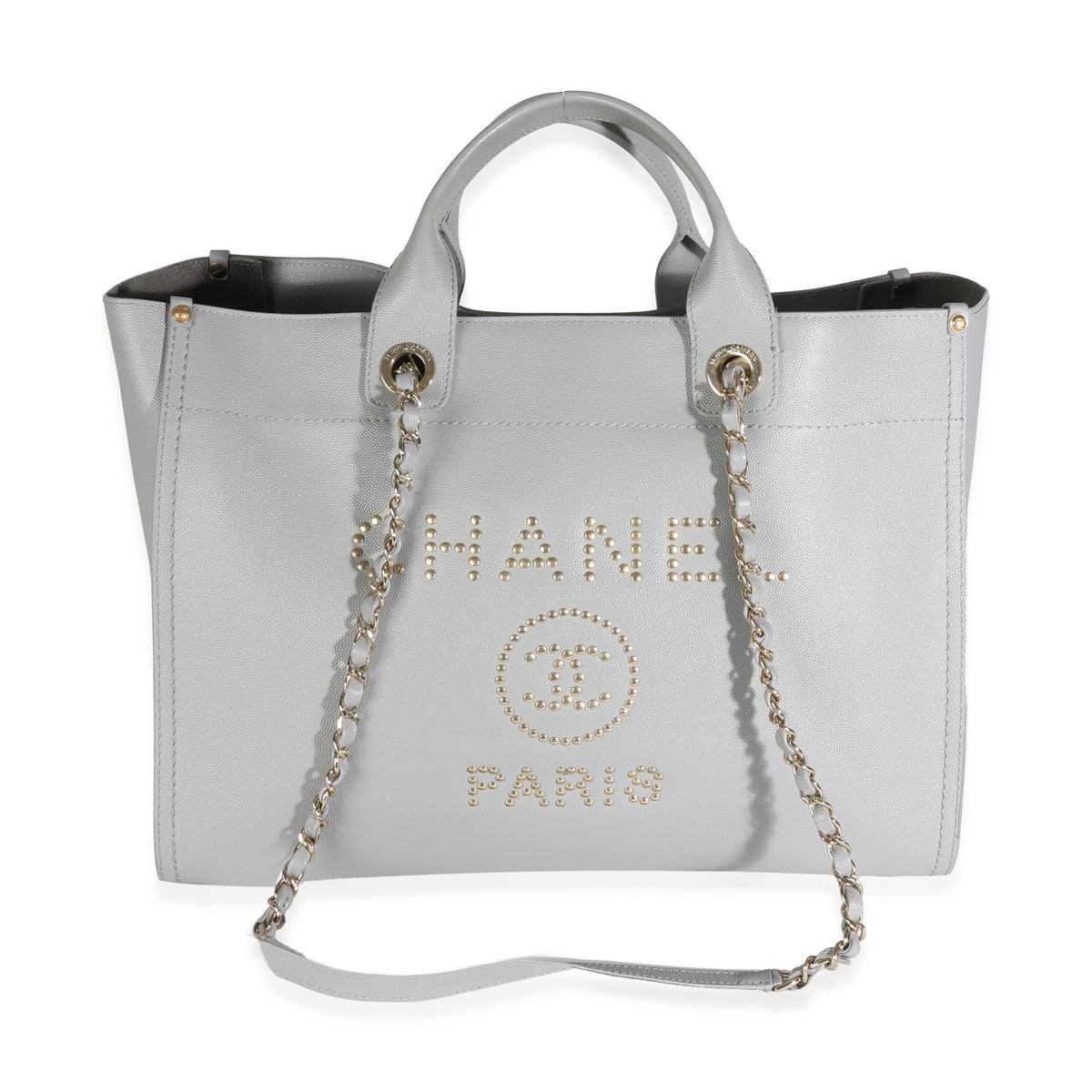 Grey Caviar Studded Medium Deauville Tote