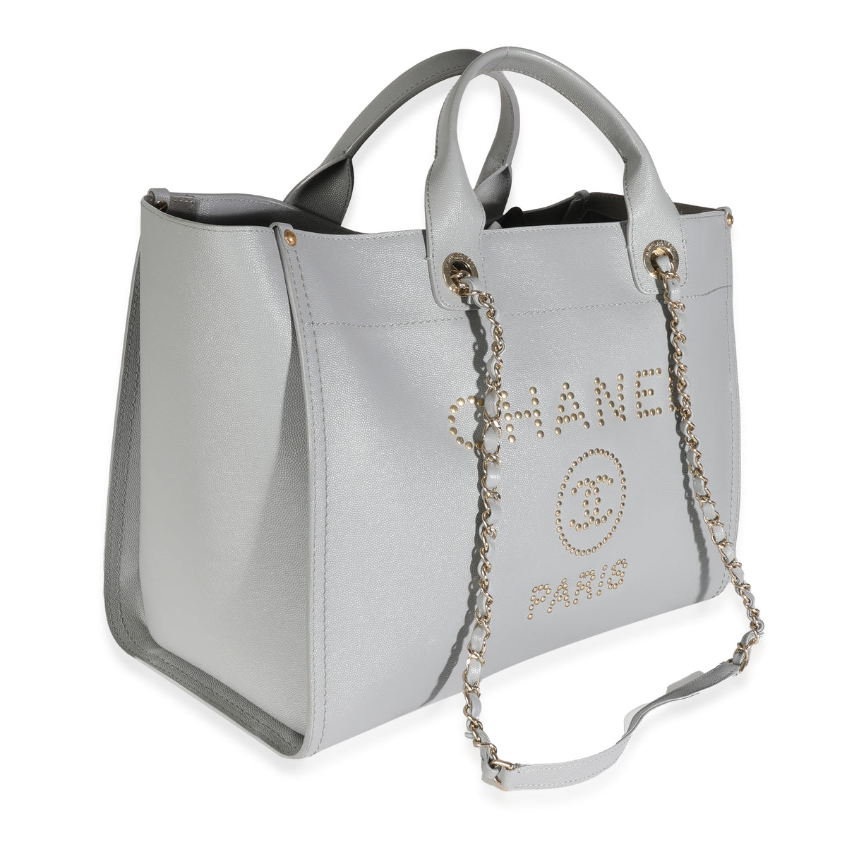 Grey Caviar Studded Medium Deauville Tote